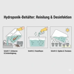 Anleitung zur hygienischen Reinigung der Gefäße nach einem hydroponik behälter test.