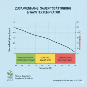 Diagramm zur Sauerstoffsättigung des Wassers basierend auf dem hydroponik luftpumpe test.