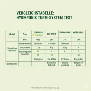 Zusammenfassende Bewertung und Vergleichstabelle der Testsieger im Hydroponik Turm System Test.