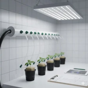 Das Verteilersystem der Nährlösung im großen tropfbewässerung hydroponik test.