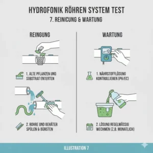 Tipps zur Reinigung und regelmäßigen Wartung im hydroponik röhren system test.