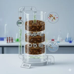 Detailansicht im hydroponik filter system test für das Wachstum nitrifizierender Bakterien auf Bio-Medien.