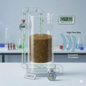 Ein Diagramm zeigt den hydroponik filter system test zur Bestimmung der optimalen Durchflussrate.