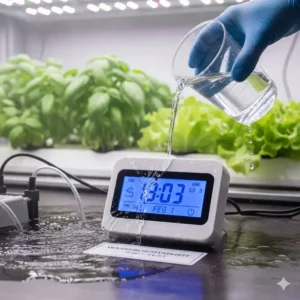 Die Überprüfung der IP-Schutzklasse während eines hydroponik timer test für den Feuchtbereich.