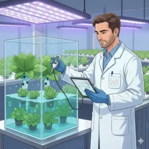 Kontrolle der Wassertemperatur als Teil eines routinemäßigen hydroponik tank test.