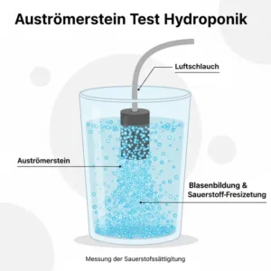 Nahaufnahme der Blasenbildung eines Ausströmersteins im hydroponik sauerstoffsystem test.
