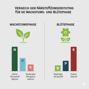 Vergleich der Phasen für beste hydroponik nährstoffe in Grow und Bloom.