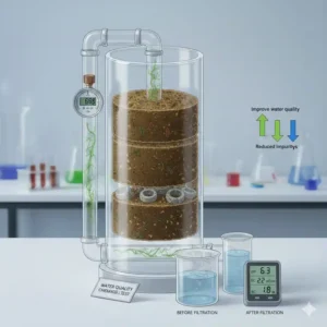 Chemische Analyse der Wasserwerte (pH/EC) während eines hydroponik filter system test.