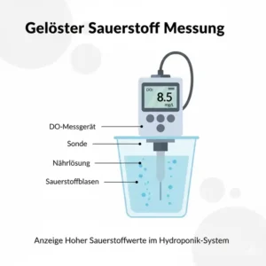 Messung des gelösten Sauerstoffs mit einem DO-Meter während eines hydroponik sauerstoffsystem test.