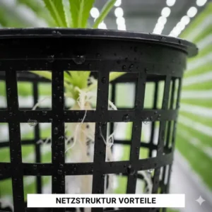 Detailaufnahme der Gitterstruktur für optimale Sauerstoffzufuhr im hydroponik netztöpfe test.