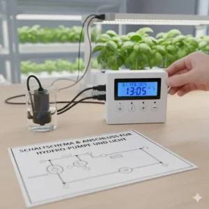 Korrekter Anschlussplan für Pumpen und Lichter in einem praktischen hydroponik timer test.