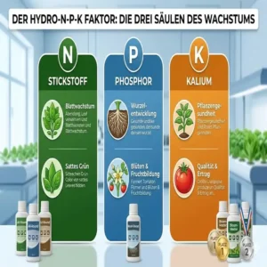 Infografik zum Thema hydroponik dünger vergleich mit Fokus auf N-P-K Nährstoffverhältnisse.