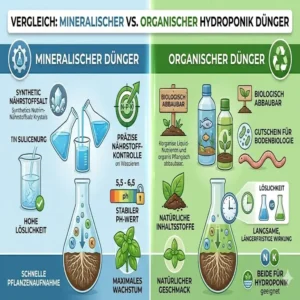 Ein hydroponik dünger vergleich zwischen mineralischen Nährsalzen und organischen Flüssigdüngern.