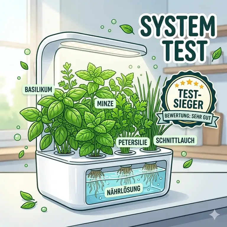 Ein professioneller hydroponik kräuter system test mit verschiedenen frischen Küchenkräutern