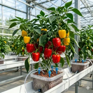 A detailed illustration focusing on the healthy roots of a plant within a hydroponik paprika system.