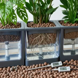 Vergleich von gesundem Wurzelwachstum in einem hydroponik zimmerpflanzen system.