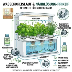 Darstellung des Wasserkreislaufs für den hydroponik kräuter system test.