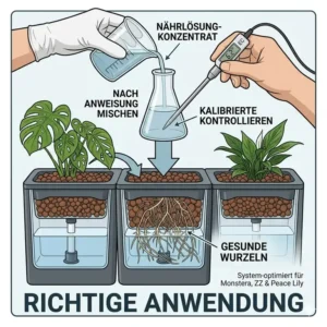 Anleitung zum Mischen der Nährlösung für das hydroponik zimmerpflanzen system.