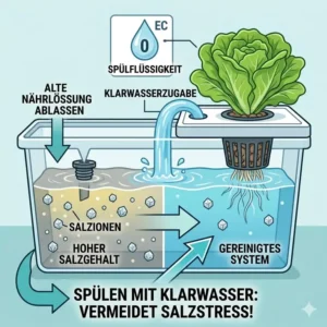 Das Spülen des Systems mit klarem Wasser hilft, wenn Sie in der Hydroponik Überdüngung vermeiden oder korrigieren wollen.