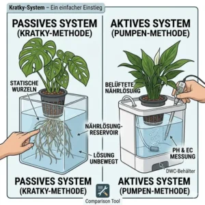 Die Unterschiede zwischen passiven und aktiven hydroponik zimmerpflanzen system Varianten.