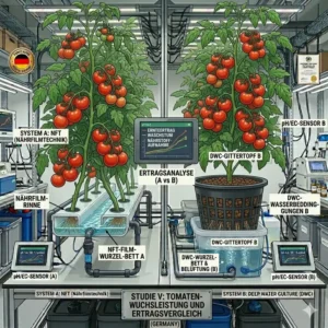 Dokumentation der Wachstumsphasen im hydroponik tomaten system test.