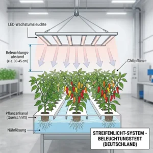 Diagramm zur optimalen LED-Beleuchtung über den Pflanzen im hydroponik chili system test.