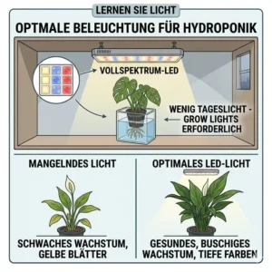 Optimale Beleuchtung und LED-Setups für ein hydroponik zimmerpflanzen system.