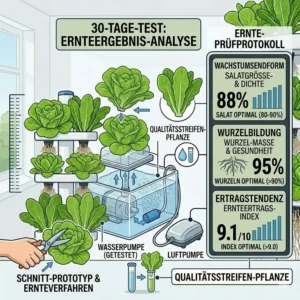 Präsentation der erntereifen und knackigen Ergebnisse aus dem hydroponik salat system test.