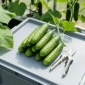 Erfolgreiche Ernte frischer Gurken aus dem Hydroponik Gurken Test