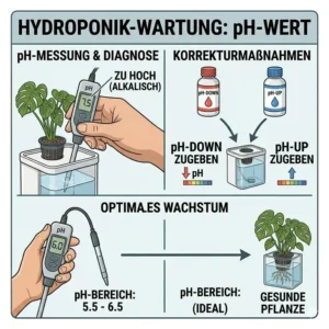 Wartung und Messung des pH-Werts im hydroponik zimmerpflanzen system.