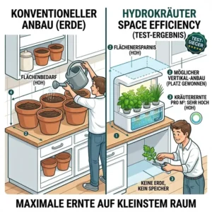 Platzsparende Aufbauvarianten für einen hydroponik kräuter system test in der Küche.