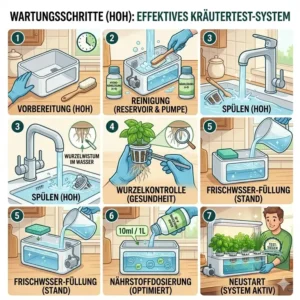 Anleitung zur Reinigung und Pflege beim hydroponik kräuter system test.