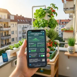App-gesteuerte Smart-Home-Hydroponik-Balkon-Loesung zur automatischen Uberwachung der Nahrstoffzufuhr.