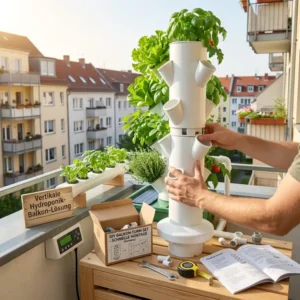 Einfacher Aufbau einer DIY-Hydroponik-Balkon-Loesung ohne Erde fuer Anfanger.