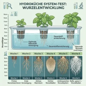 Infografik über die gesunde Wurzelentwicklung der Kräuter im hydroponik küche system test