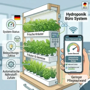 Digitale Steuerung von einem smarten hydroponik büro system via Smartphone-App für automatische Bewässerung.