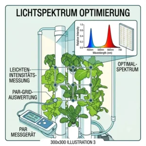 Überprüfung der Lichtintensität und LED-Spektren bei einem hydroponik indoor tower test.