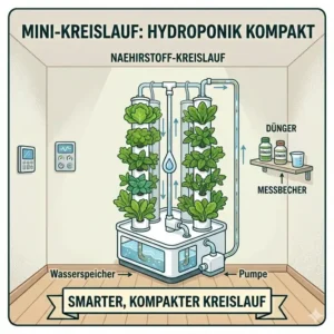 A diagram illustrating the nutrient water cycle in a small-scale indoor setup for hydroponik platzsparend lösungen.