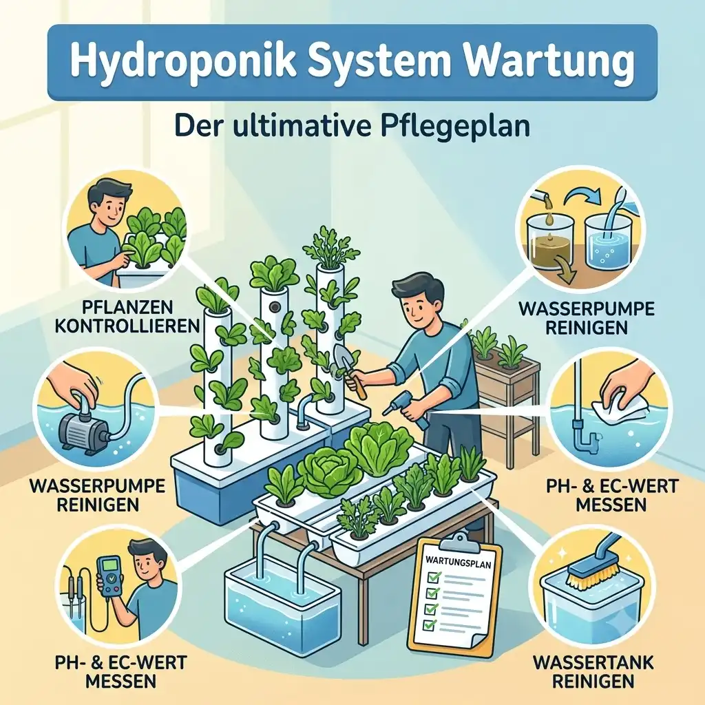 Eine Übersicht über die regelmäßige Hydroponik System Wartung in einem Innenraum-Garten.