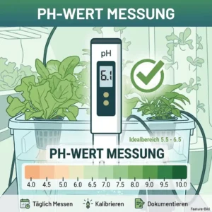A pH level color scale diagram for nutrient solution control during a hydroponik wasserqualität testen.