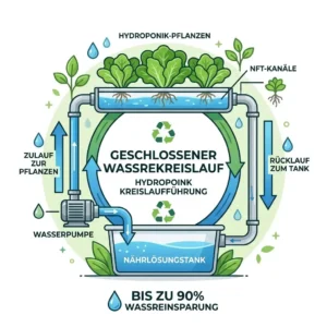 Diagram of a closed-loop hydroponik wassersparen system highlighting water efficiency.
