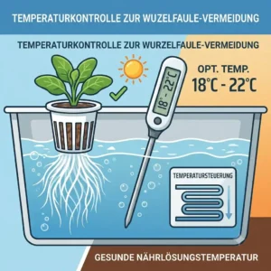 Diagram explaining the importance of controlling the nutrient solution water temperature to effectively hydroponik wurzelfäule vermeiden.