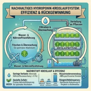 A schematic drawing of a closed-loop hydroponic cycle, emphasizing the efficiency of nutrient reuse in a hydroponik ressourcenverbrauch model.