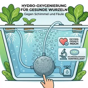 Submerged air stone oxygenating nutrient solution in a clean reservoir for hydroponik schimmel vorbeugen.
