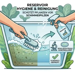 Gardener scrubbing a nutrient reservoir tank to maintain hygiene and assist hydroponik schimmel vorbeugen.