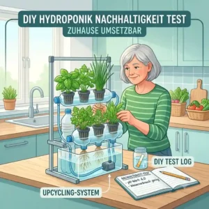 A visual guide of a DIY kitchen garden setup for an easy hydroponik nachhaltigkeit test at home.