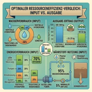 A chart-based illustration that shows the high yield relative to low input, demonstrating excellent hydroponik ressourcenverbrauch and productivity.
