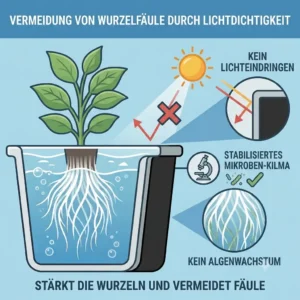 Tips on designing or using a lightproof nutrient reservoir to prevent algae growth and successfully hydroponik wurzelfäule vermeiden.