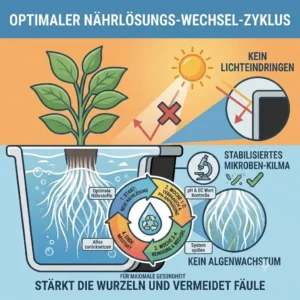 An infographic chart outlining a correct nutrient solution change schedule designed to help hydroponik wurzelfäule vermeiden.