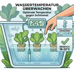 Using a thermometer to monitor optimal water temperature ranges against root rot and hydroponik schimmel vorbeugen.